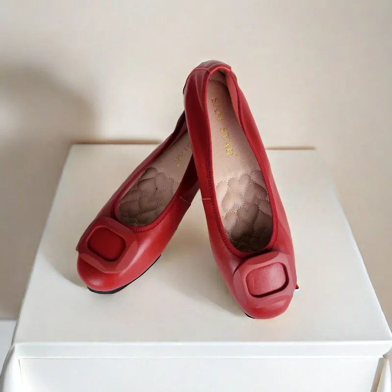 17W01 Leather buckle pumps with extra cushions (New Arrival)