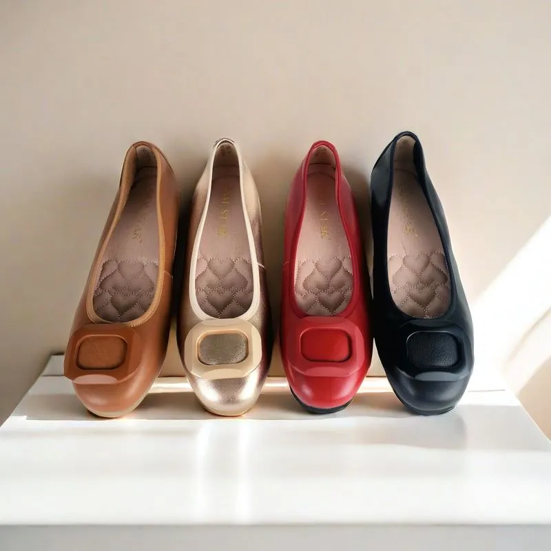 17W01 Leather buckle pumps with extra cushions (New Arrival)