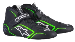 ALPINESTARS TECH 1-Z SHOES BLACK/GREEN SZ 6 SFI 3.3 LVL 5/FIA KANGAROO LEATHER