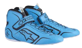 ALPINESTARS TECH 1-Z SHOES CYAN/BLK SZ 8 SFI 3.3 LVL 5/FIA KANGAROO LEATHER