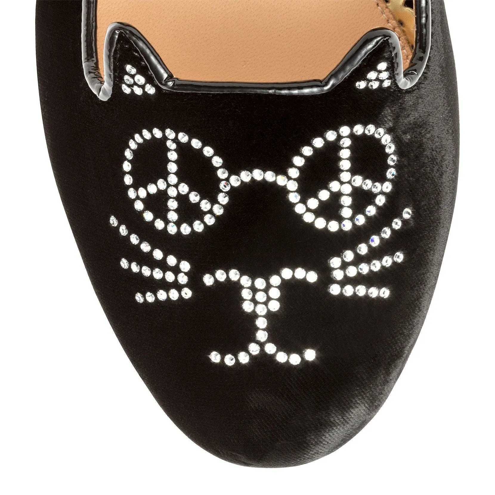 Black velvet kitty flats