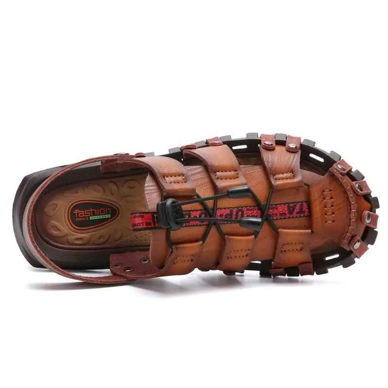 Breathable Leather Brown Men's Casual Shoes Sandals GT241