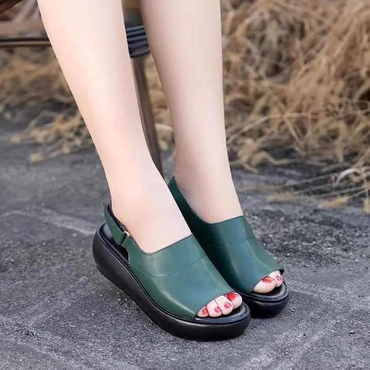 GT244 Women's Casual Shoes: Leather Thick High Heel Sandal