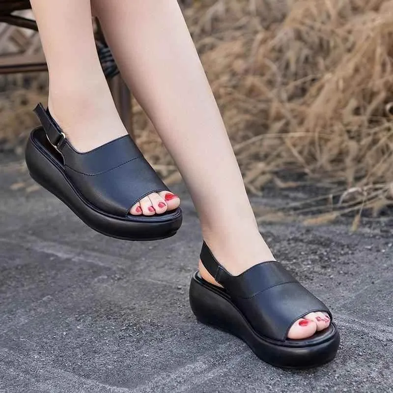 GT244 Women's Casual Shoes: Leather Thick High Heel Sandal