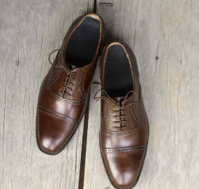 Handmade Men's Dark Brown Cap Toe Leather Lace Up Shoes, Men Designer Dress Formal Luxury Shoes