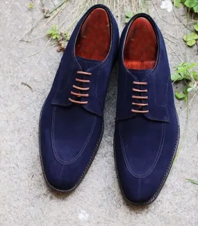 Handmade Men’s Suede Stylish Lace Up Shoes, Men’s Blue Color Split Toe Shoes