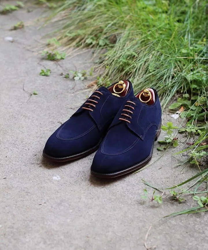 Handmade Men’s Suede Stylish Lace Up Shoes, Men’s Blue Color Split Toe Shoes