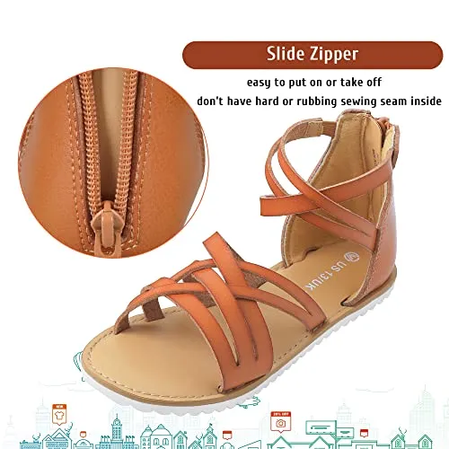 Harebell Gladiator Sandals for Girls Cross Strappy Gladiator Sandals with High Back Zipper Girls Summer Dress Sandals Brown 5