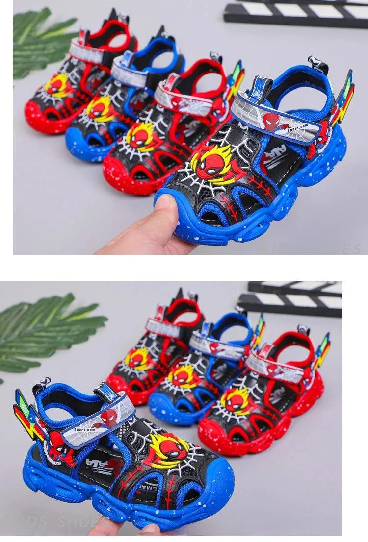 LED Sport Sandals Spiderman Sandals for Boys Casual Soft Sole Kids Shoes