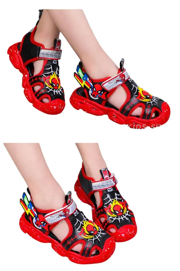 LED Sport Sandals Spiderman Sandals for Boys Casual Soft Sole Kids Shoes