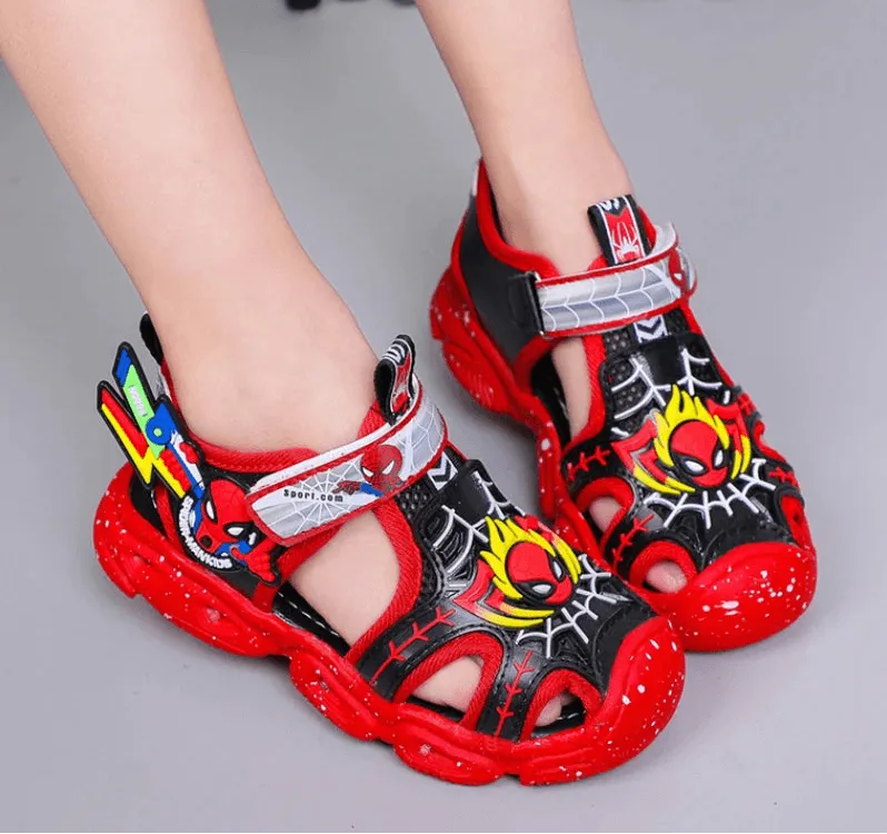 LED Sport Sandals Spiderman Sandals for Boys Casual Soft Sole Kids Shoes