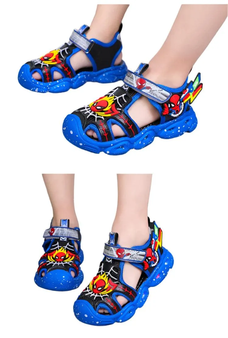LED Sport Sandals Spiderman Sandals for Boys Casual Soft Sole Kids Shoes