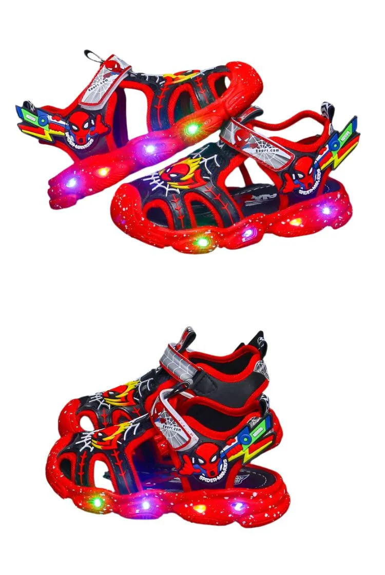 LED Sport Sandals Spiderman Sandals for Boys Casual Soft Sole Kids Shoes