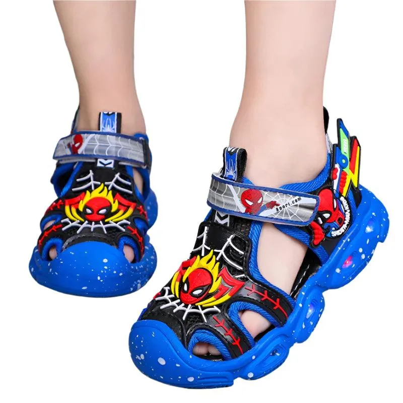 LED Sport Sandals Spiderman Sandals for Boys Casual Soft Sole Kids Shoes
