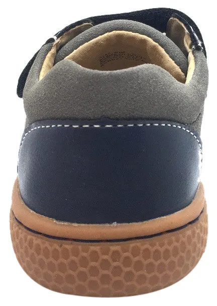 Livie & Luca Boy's Sagan Navy & Green Leather Sneaker Shoe with Double Hook and Loop Straps