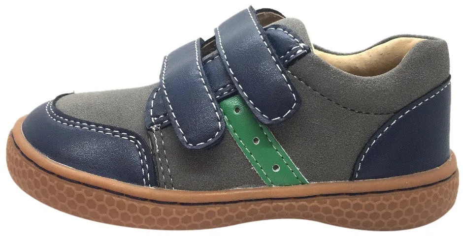 Livie & Luca Boy's Sagan Navy & Green Leather Sneaker Shoe with Double Hook and Loop Straps