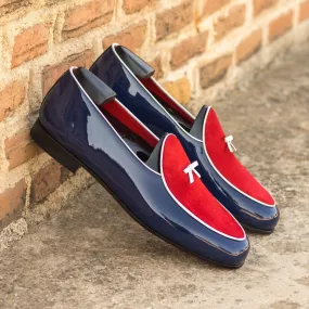 Men's Belgian Leather Slippers Wide Plus Size Red White 4892