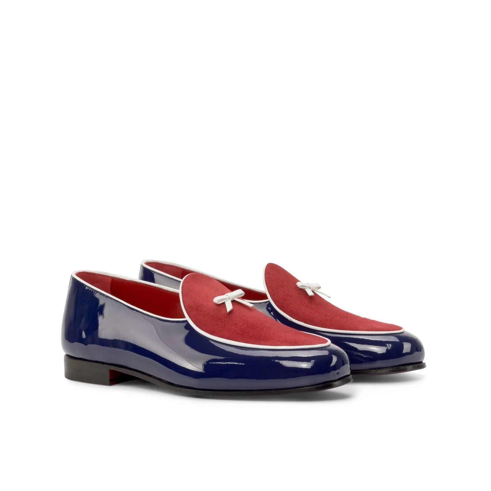 Men's Belgian Leather Slippers Wide Plus Size Red White 4892