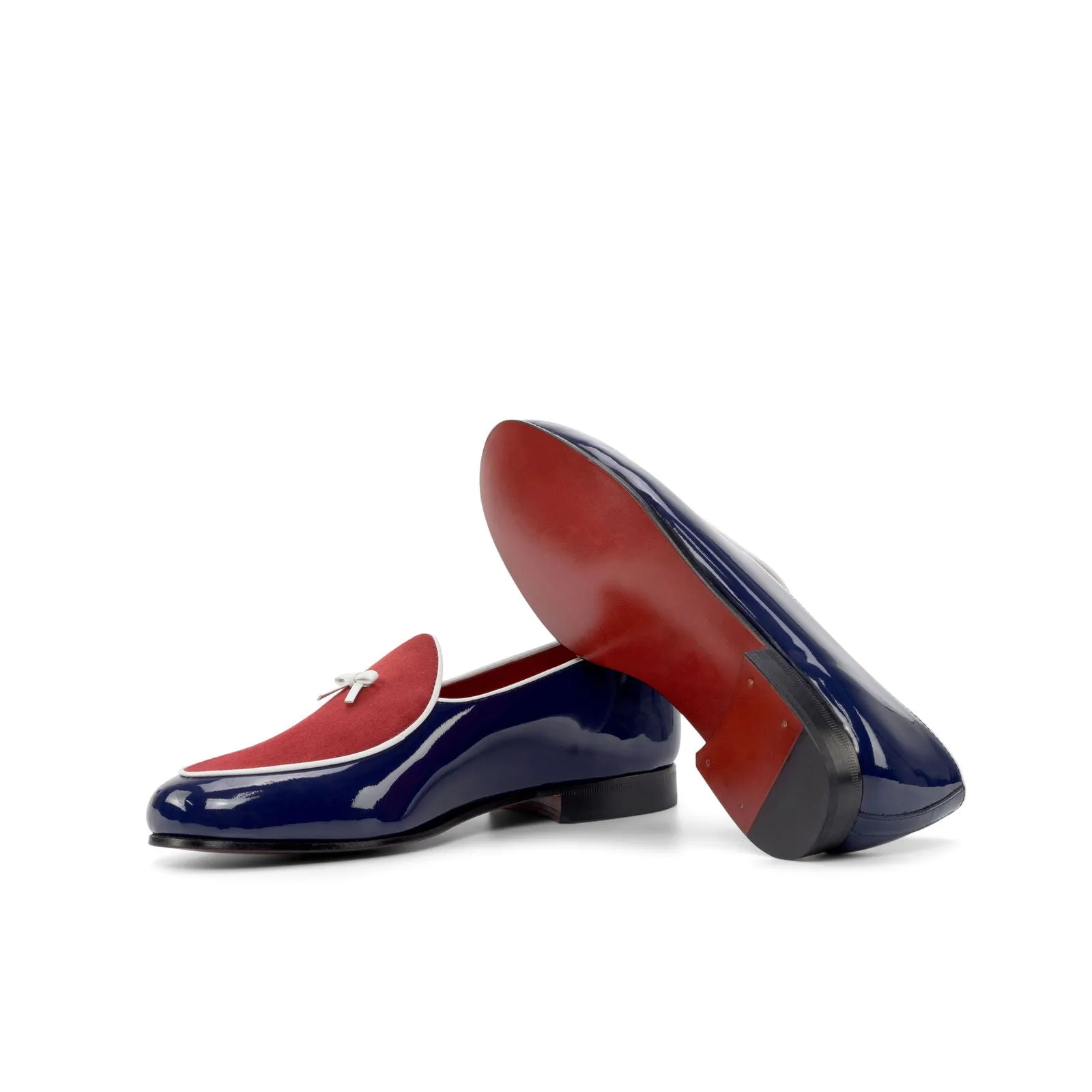 Men's Belgian Leather Slippers Wide Plus Size Red White 4892