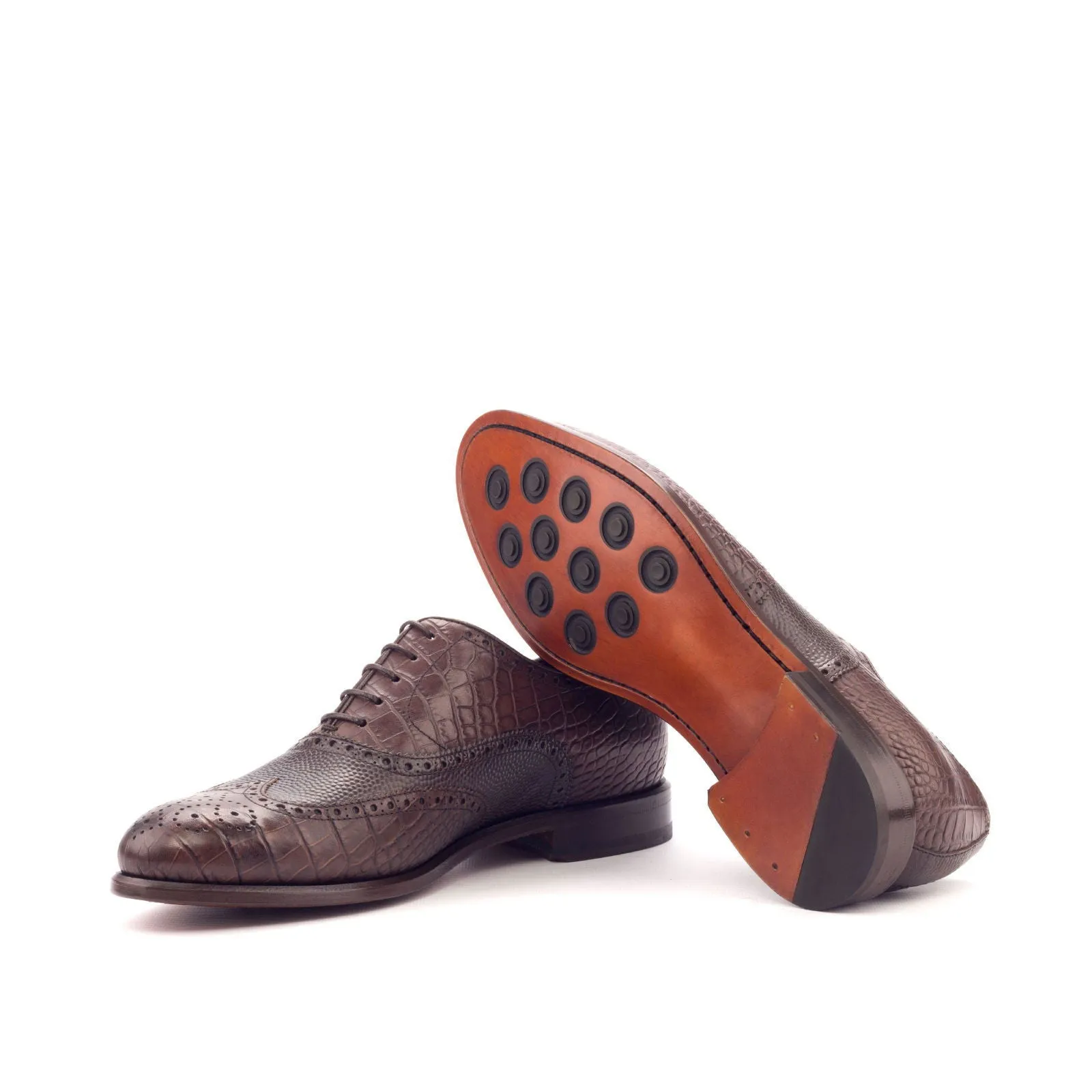 Men's Full Brogue Leather Shoes Wide Plus Size Brown Dark Brown 3097