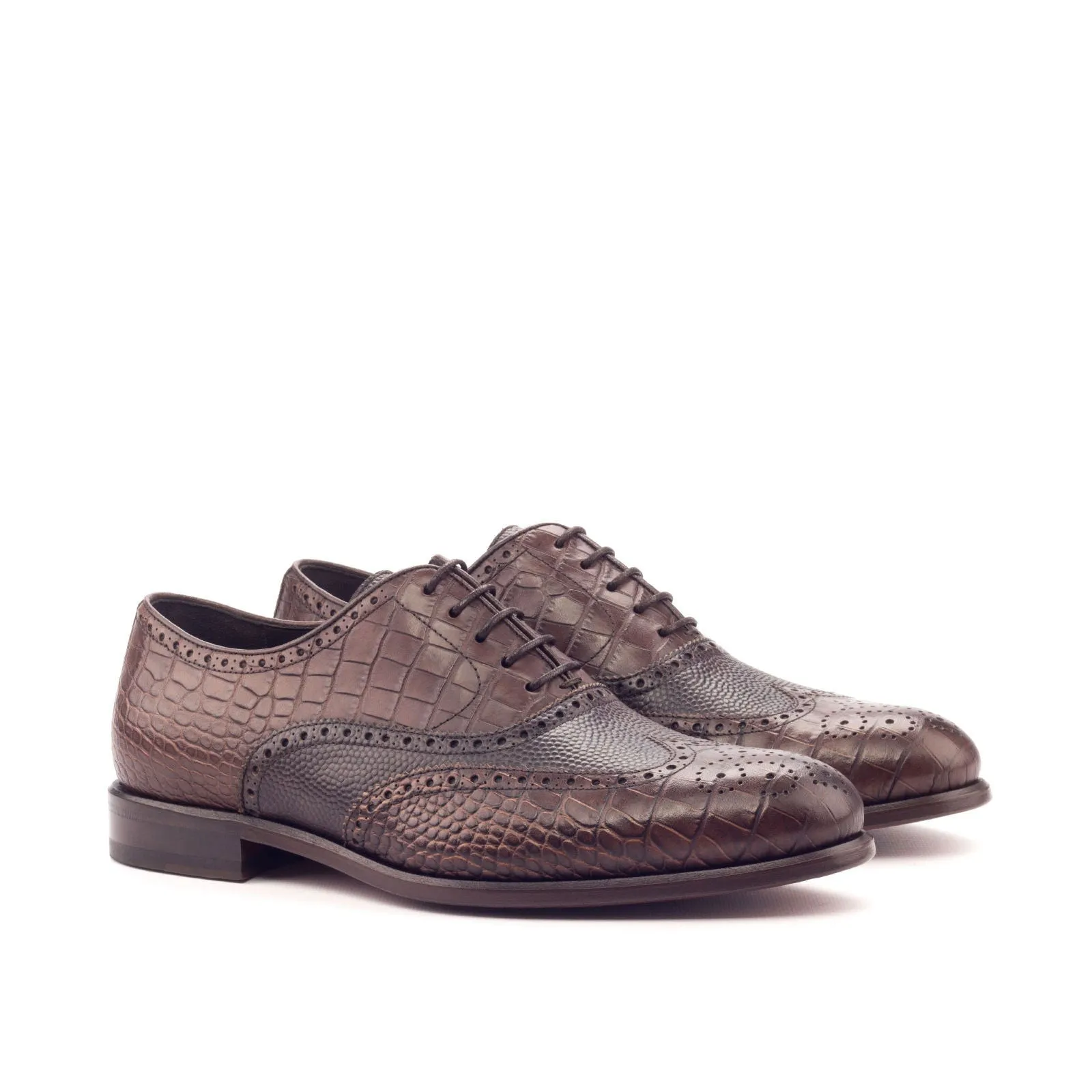 Men's Full Brogue Leather Shoes Wide Plus Size Brown Dark Brown 3097