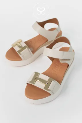 OH MY SANDALS 5672 CREAM BUCKLE WEDGE SANDALS