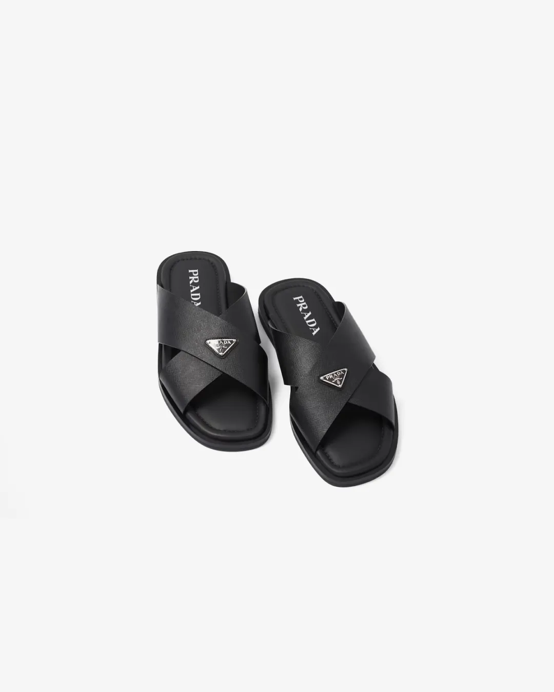 Prada Men's Black Crisscross Logo-Triangle Leather Sandals
