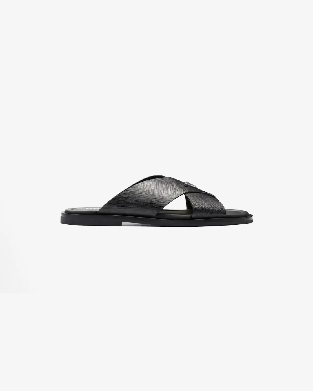 Prada Men's Black Crisscross Logo-Triangle Leather Sandals