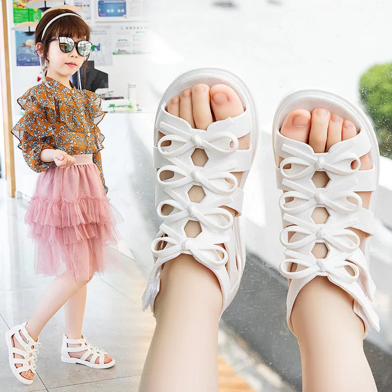 PVC Girls Sandals Gladiator Flowers Sweet Soft Children's Beach Shoes