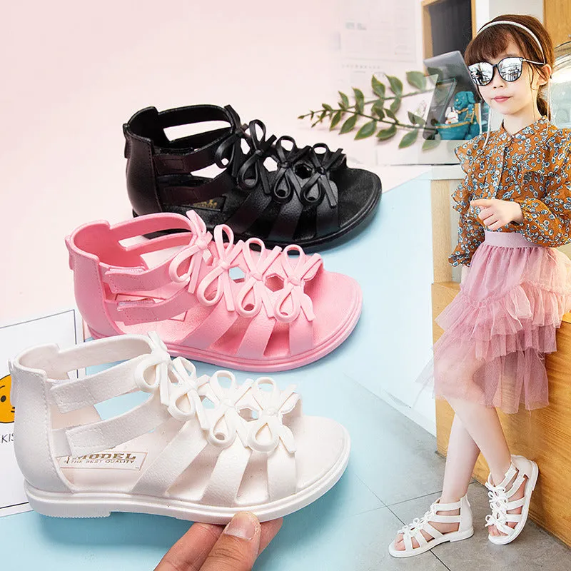 PVC Girls Sandals Gladiator Flowers Sweet Soft Children's Beach Shoes