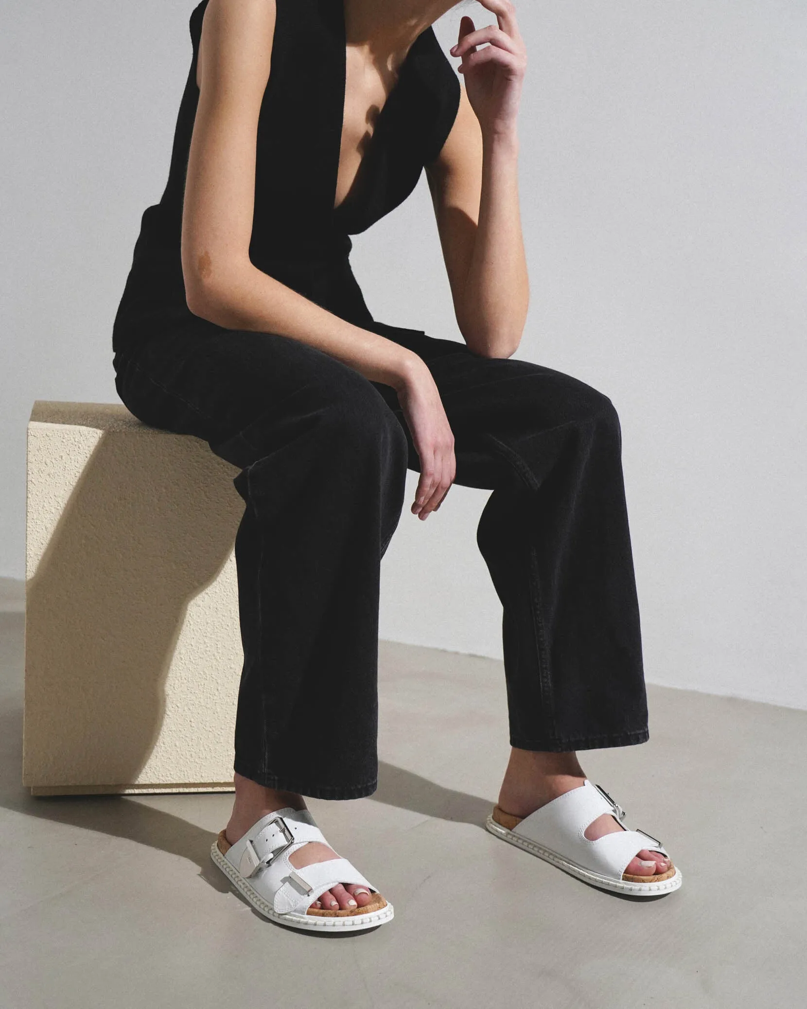 Rebecca white leather flats