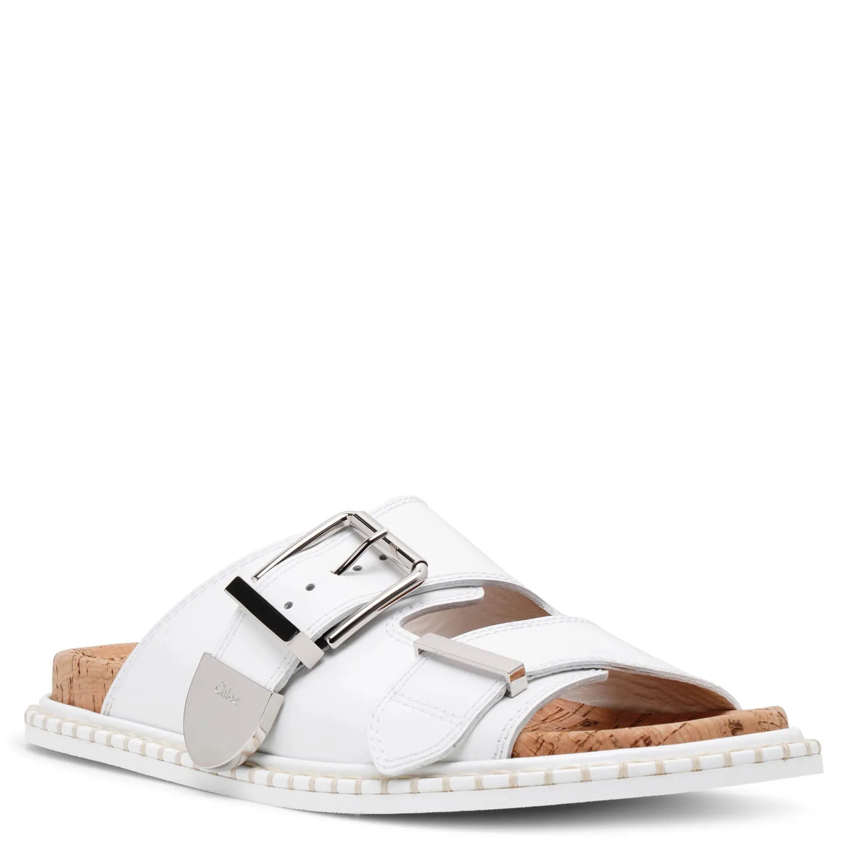 Rebecca white leather flats