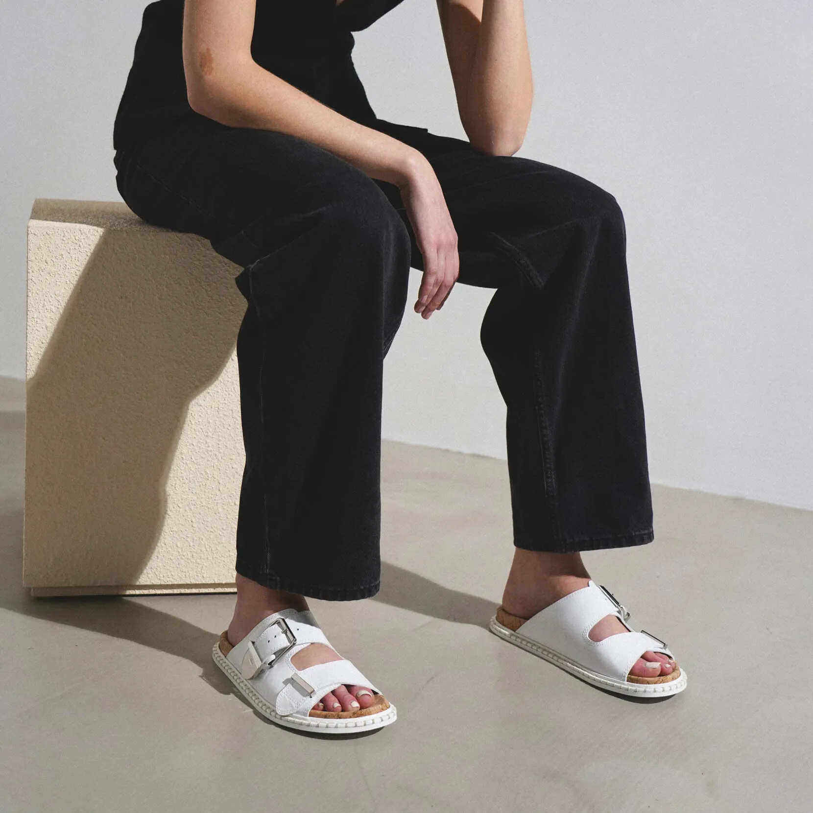 Rebecca white leather flats