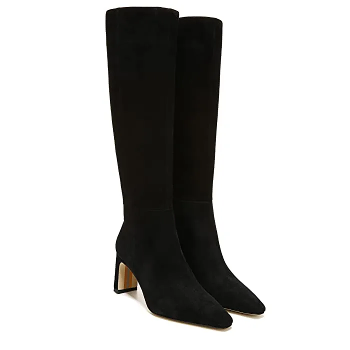 Sam Edelman Sylvia Black Suede Pointed Toe High Calf Side Zipper Fashion Boots