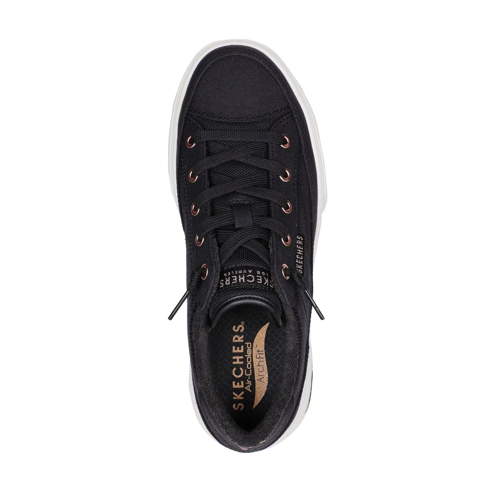 Skechers 177190 Arch Fit Arcade Ladies Black Textile Vegan Arch Support Slip On Trainers