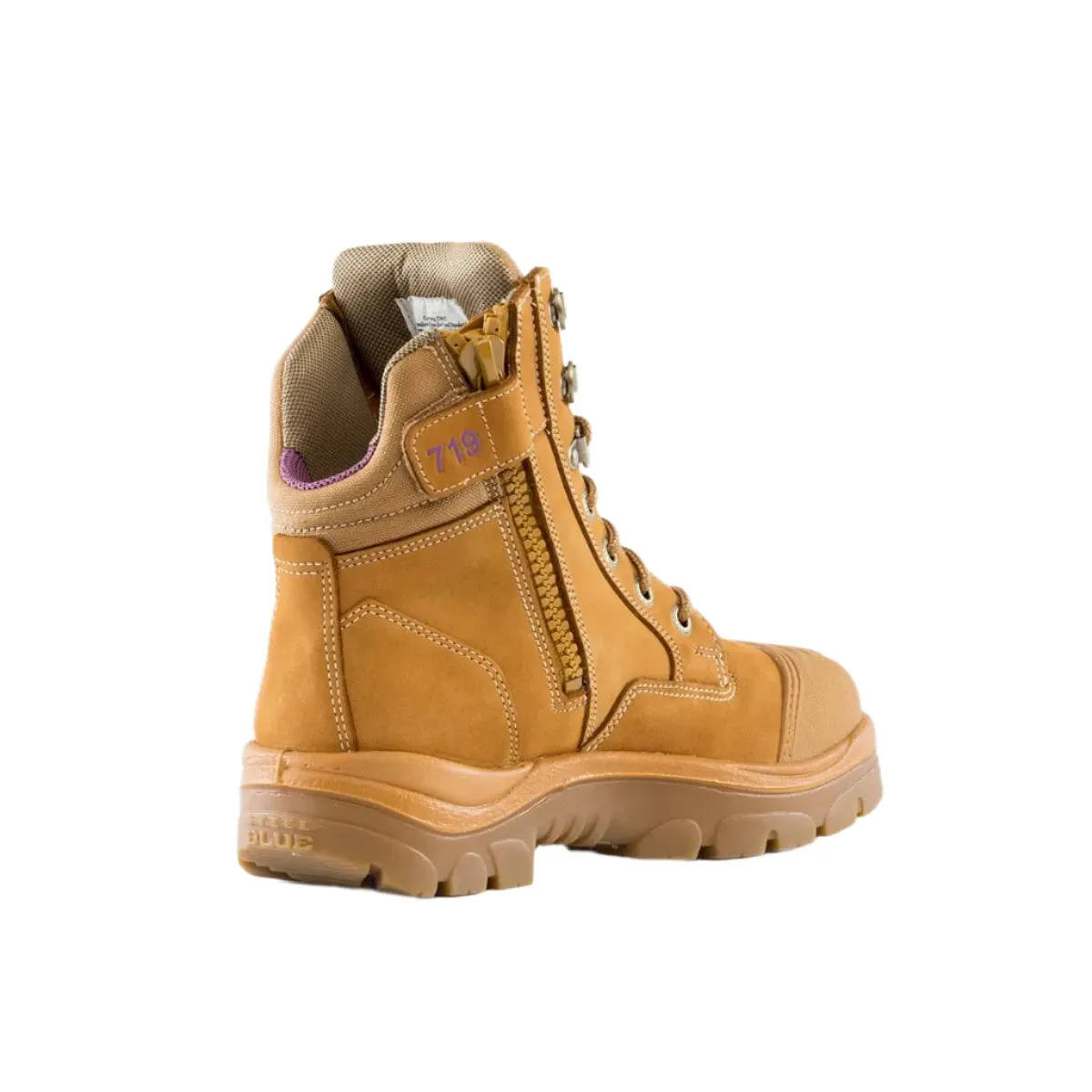 Steel Blue Wheat Ladies Southern Cross Zip Sided Lace Up Steel Toe Cap Safety Boot With Scuff Cap (512719) (Pre-Order)