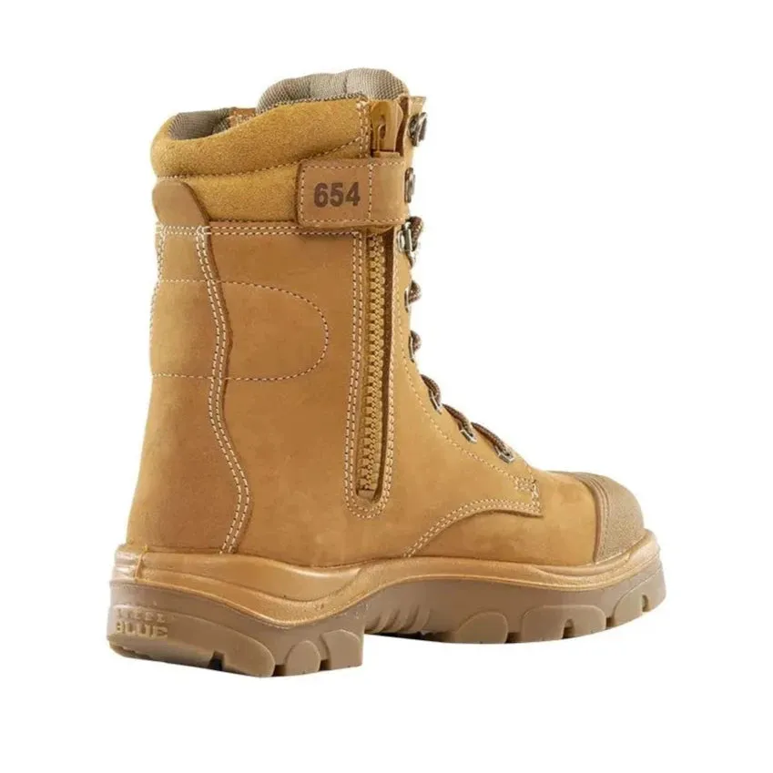 Steel Blue Wheat Portland Zip Sided Lace Up Steel Toe Cap Safety Boot With Scuff Cap (312654) (Pre-Order)