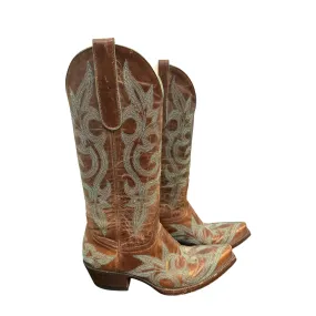 The Old Gringo Brown Leather Western Boots W/ Blue Embroidery Size 5