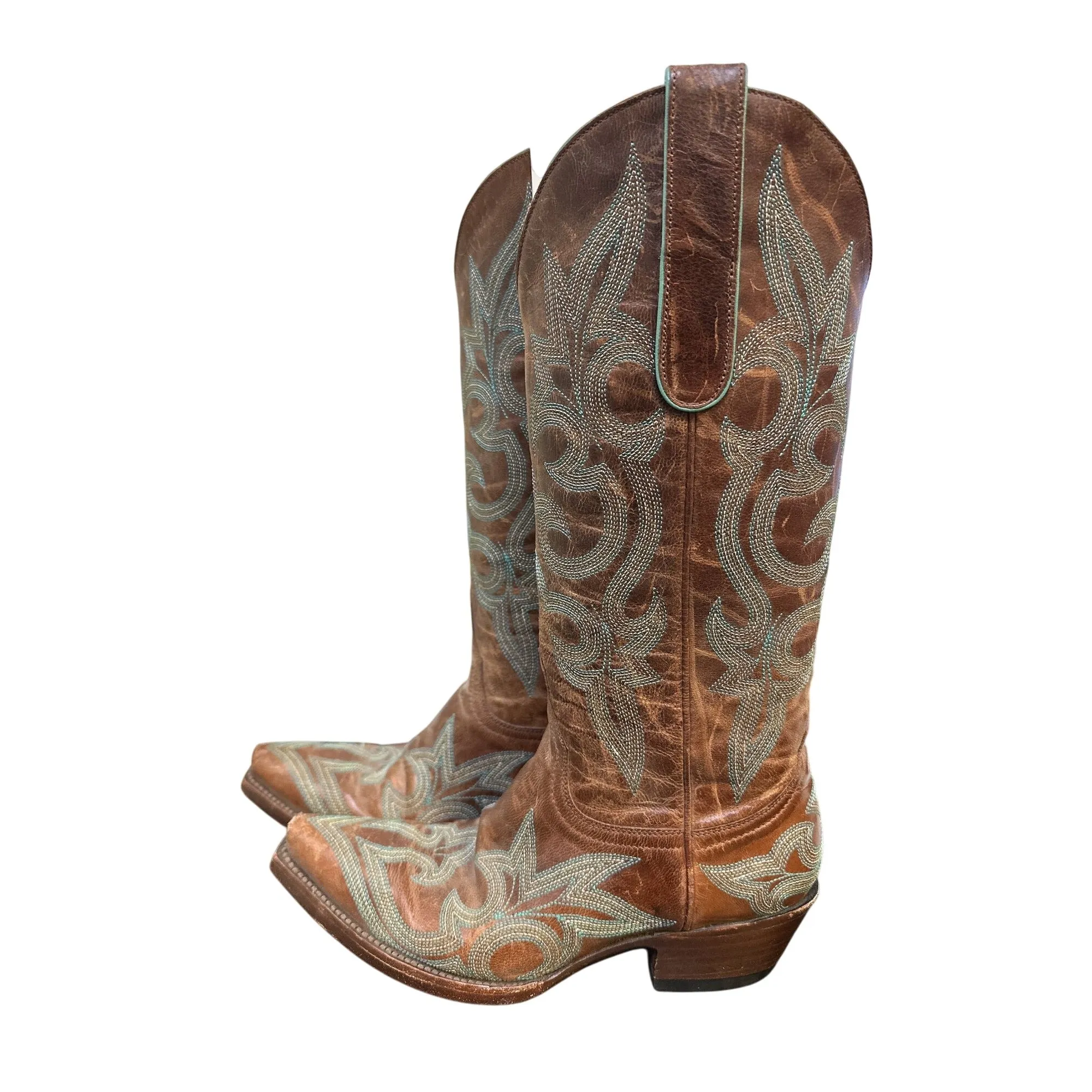 The Old Gringo Brown Leather Western Boots W/ Blue Embroidery Size 5
