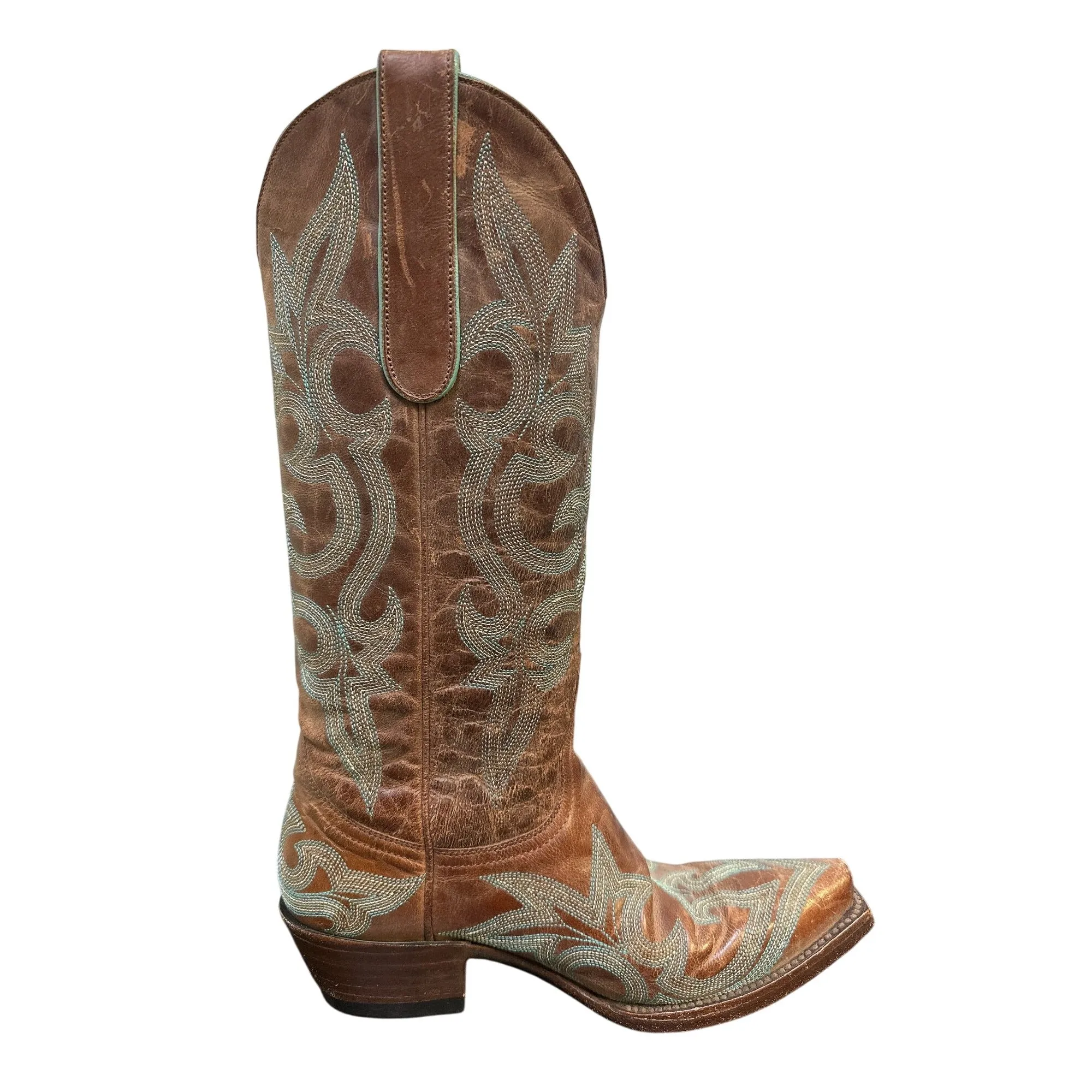 The Old Gringo Brown Leather Western Boots W/ Blue Embroidery Size 5