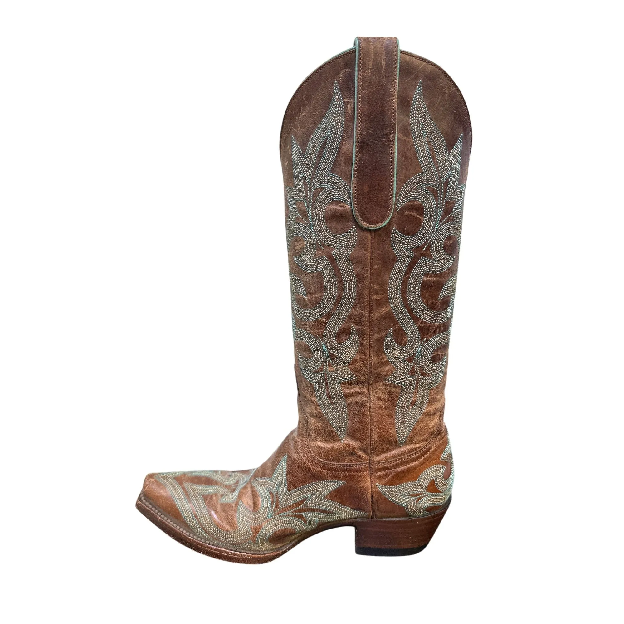 The Old Gringo Brown Leather Western Boots W/ Blue Embroidery Size 5