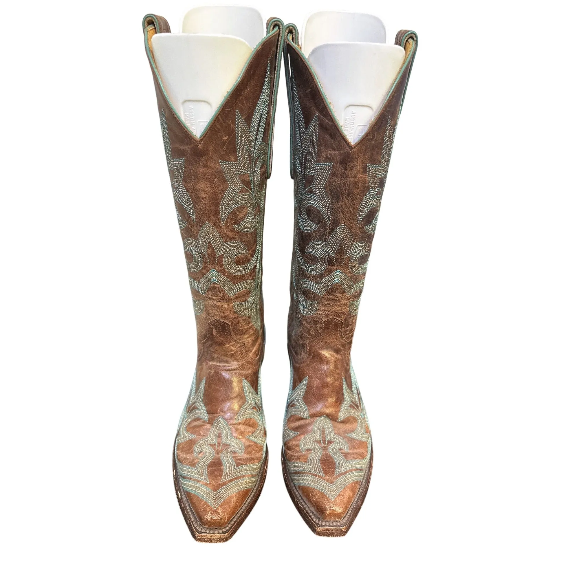 The Old Gringo Brown Leather Western Boots W/ Blue Embroidery Size 5