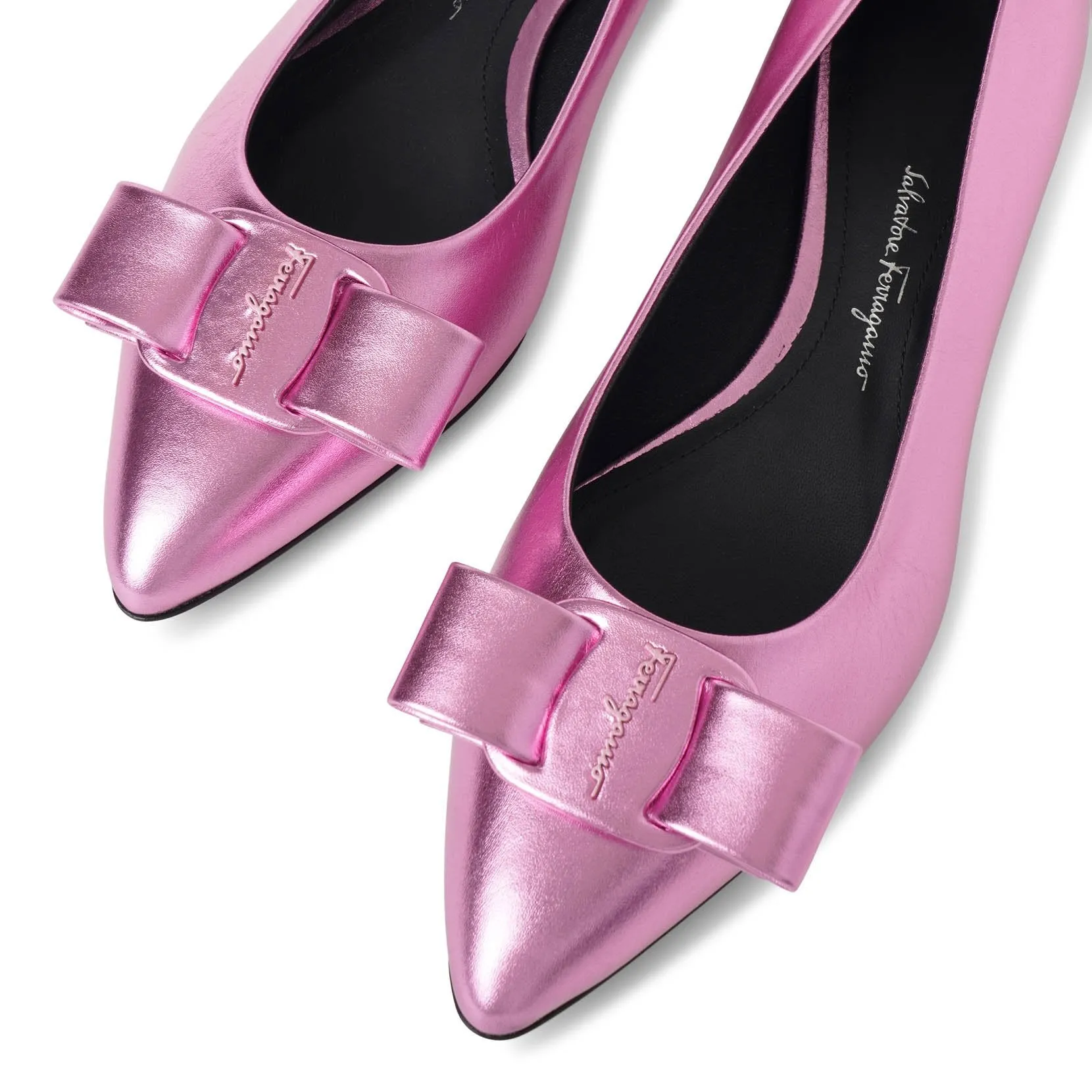 Viva pink metallic leather flats