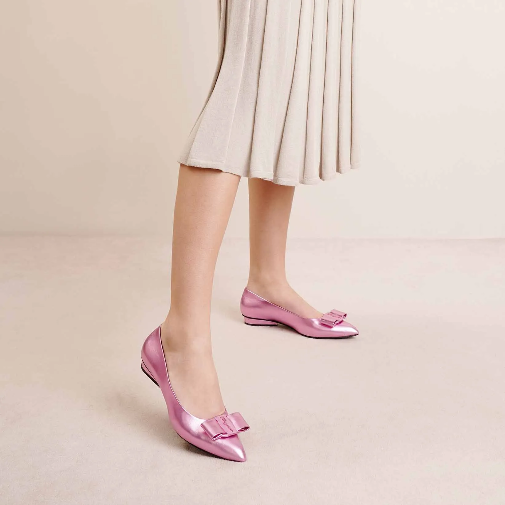 Viva pink metallic leather flats