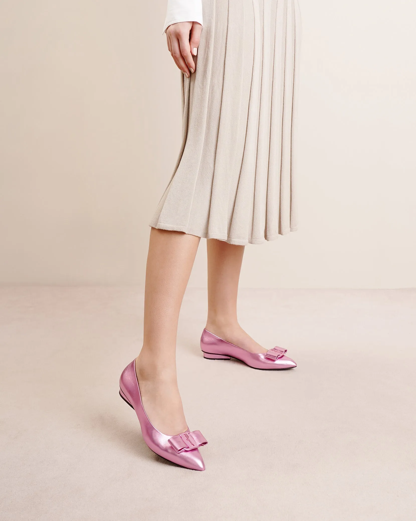 Viva pink metallic leather flats