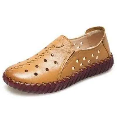 Women's Casual Shoes Leather Handmade Flats GCSGRC01