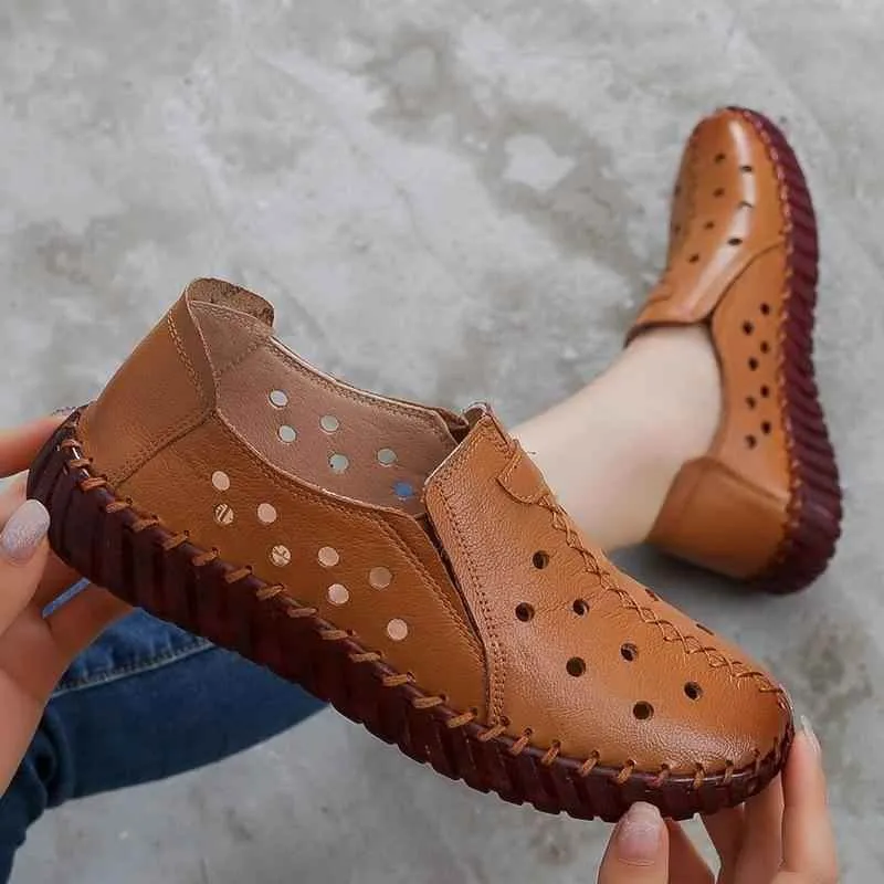 Women's Casual Shoes Leather Handmade Flats GCSGRC01
