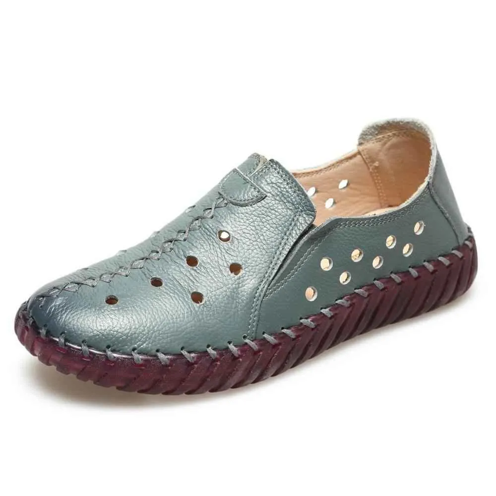 Women's Casual Shoes Leather Handmade Flats GCSGRC01